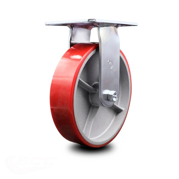 8 Inch Heavy Duty Red Poly on Cast Iron Rigid Caster with Ball Bearing SCC